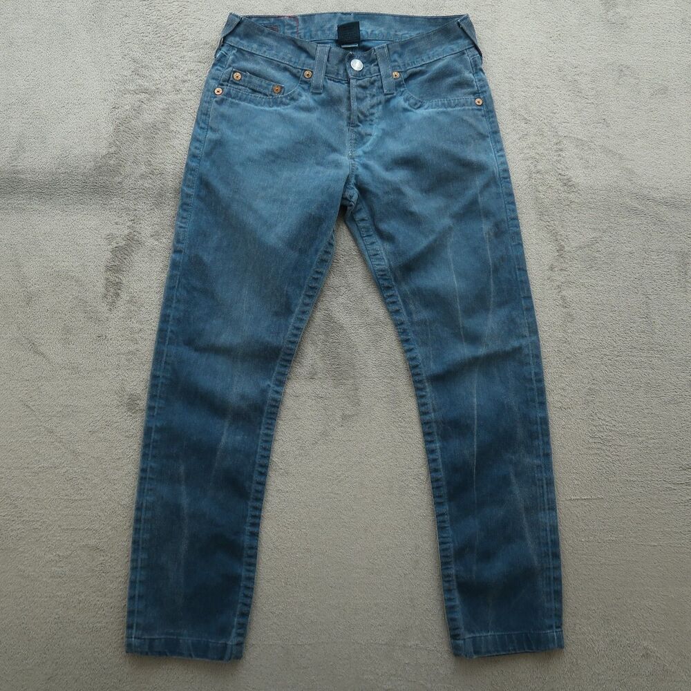 True Religion Jeans Mens Size 29x34 (29x31 Actual) Blue Geno Relaxed Slim Stains